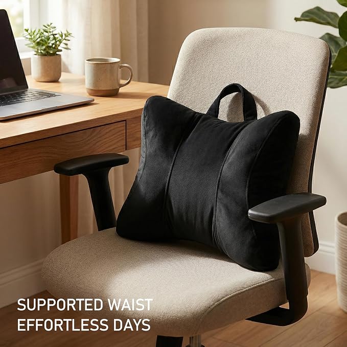 Lumbar Pillow for Car Seat and Office Chair, Classic Black | Ergonomic back support cushion with a removable, washable corduroy cover for driving, desk chairs, sofas and recliners - Image 2