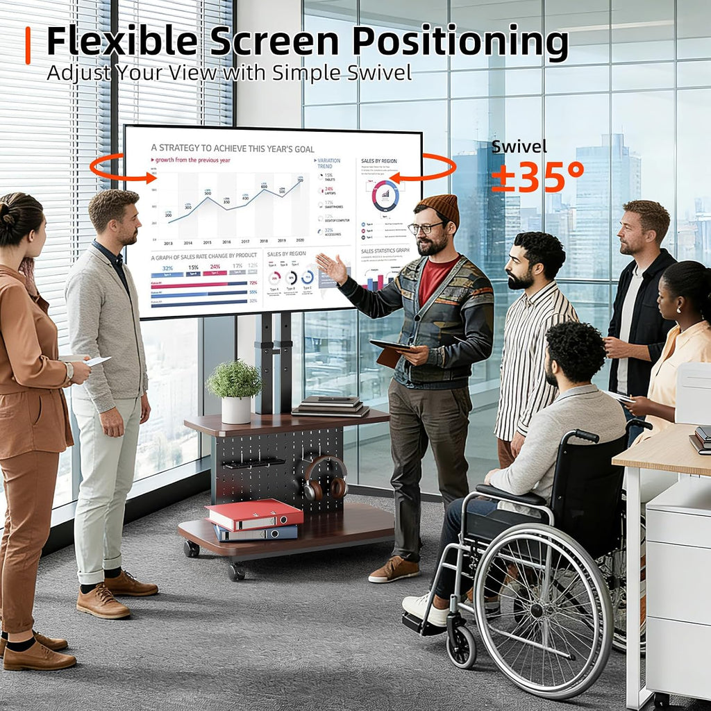 Mobile TV Cart on Wheels,Height Adjustable Rolling TV Stand for 32-85 inch TVs,with 5-Level Lift,35° Swivel,Portable Media Cart for Office,Outdoor - Image 6