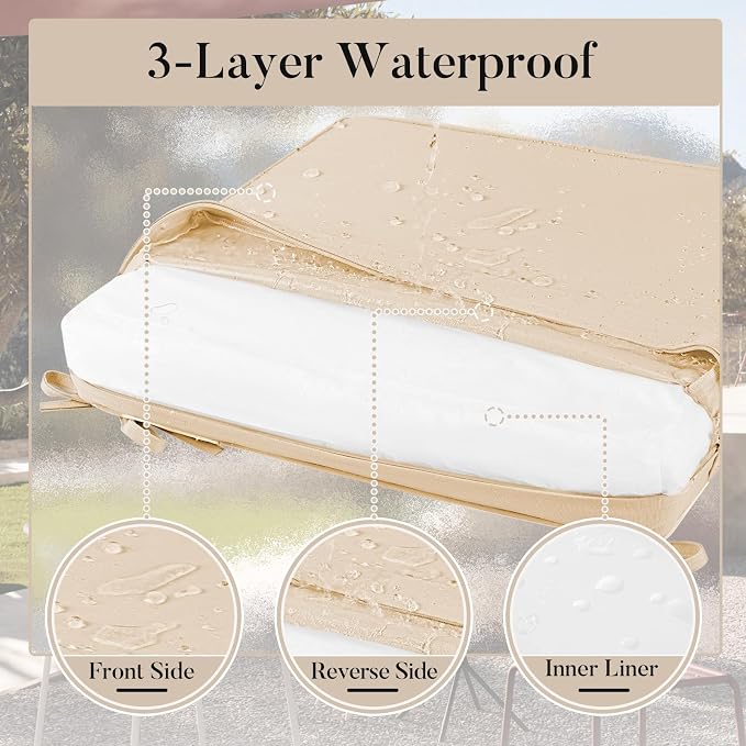 Basic Beyond Outdoor Chair Cushions for Patio Furniture, Waterproof Outdoor Seat Cushions Set of 4 18 x 18, Patio Chair Cushions Set of 4 with Ties and Handle, Beige - Image 4