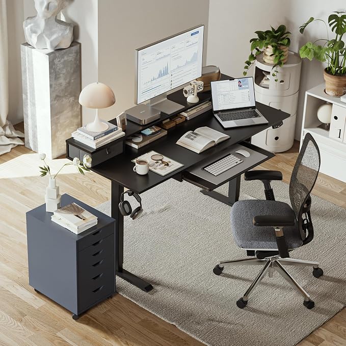 Agilestic 48 Inch Standing Desk with Drawers & Keyboard Tray, Black | Electric Height Adjustable, 2 Storage Drawer, Monitor Stand, Sturdy Steel Frame, Memory Presets, Hooks, 154 lbs, Splice Board - Image 2