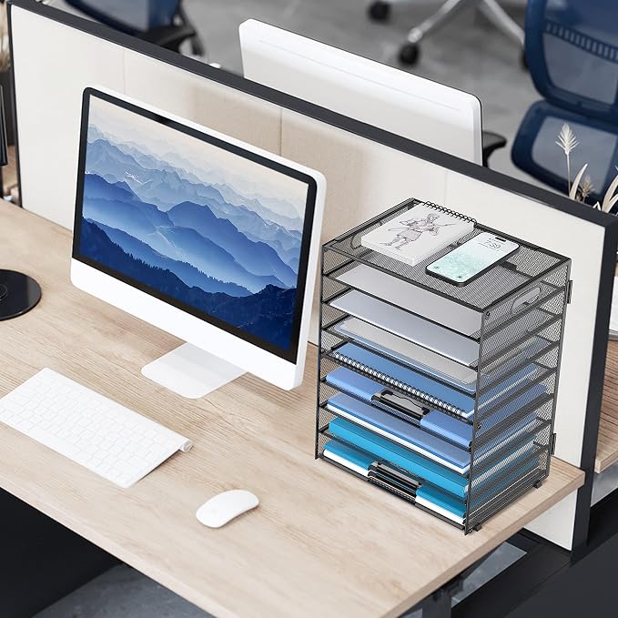 9-Tier Paper Organizer for Desk, Letter Tray with Handles, Black, 2 Pack | Desk File Organizer with Removable Trays for Sorting Files, Folders, Mail and Printer Paper at Home, School or Office - Image 2
