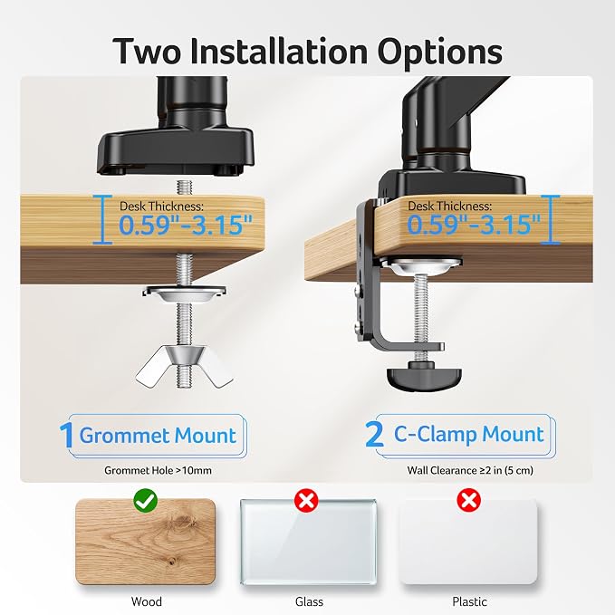 Acer Dual Monitor Arm, Gas Spring VESA Mount Stand for 17-32" Screens | Computer Desk Arm Fully Adjustable VESA 75x75/100x100 with C-Clamp & Grommet Mounting Base, Each Arm Holds 4.4 to 19.8 lbs - Image 5