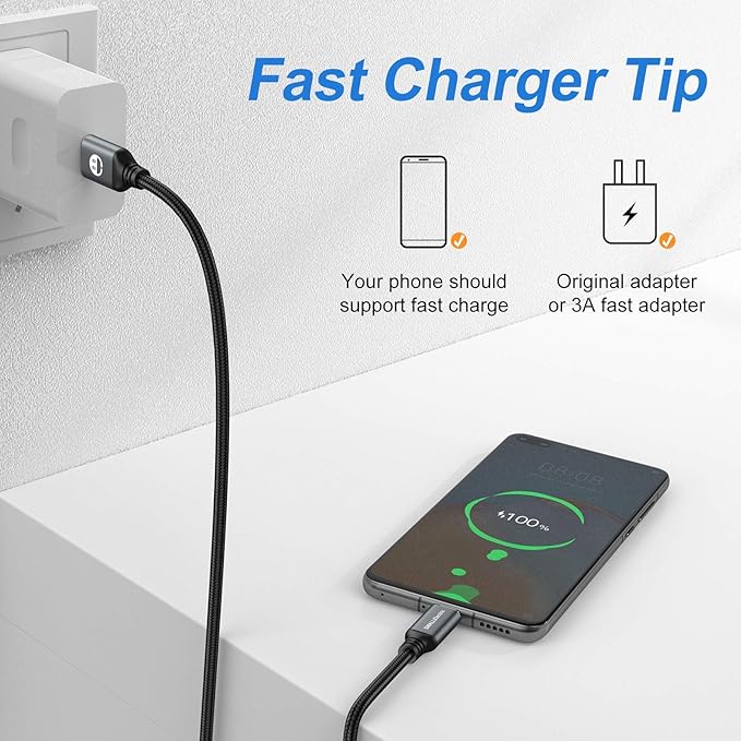 USB to USB C Cable 3FT 5 Pack, Type C Fast Charger Cord | 3A braided USB A to C charging cords for iPhone 17 16 15, car, office, Samsung Galaxy, LG and Type C devices.(Grey) - Image 6