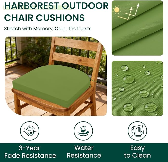 HARBOREST Outdoor Chair Cushions Set of 4, Water Resistant Patio Chair Cushions with Ties, Outdoor Seat Cushions for Patio Furniture, 17"x16"x2", Grass Green - Image 2