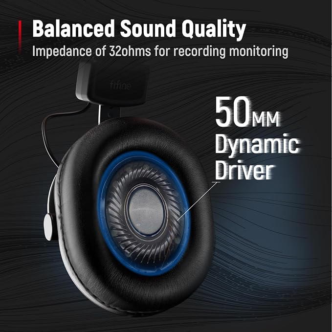 FIFINE HD8 Wired Studio Monitor Headphone, Detachable 3.5mm/6.35mm Cables | Podcast Headphones with 50mm Drivers, Closed-back, 50mm Drivers, Passive Noise Canceling, Lightweight, for PC/Mixer/Amplifier - Image 2
