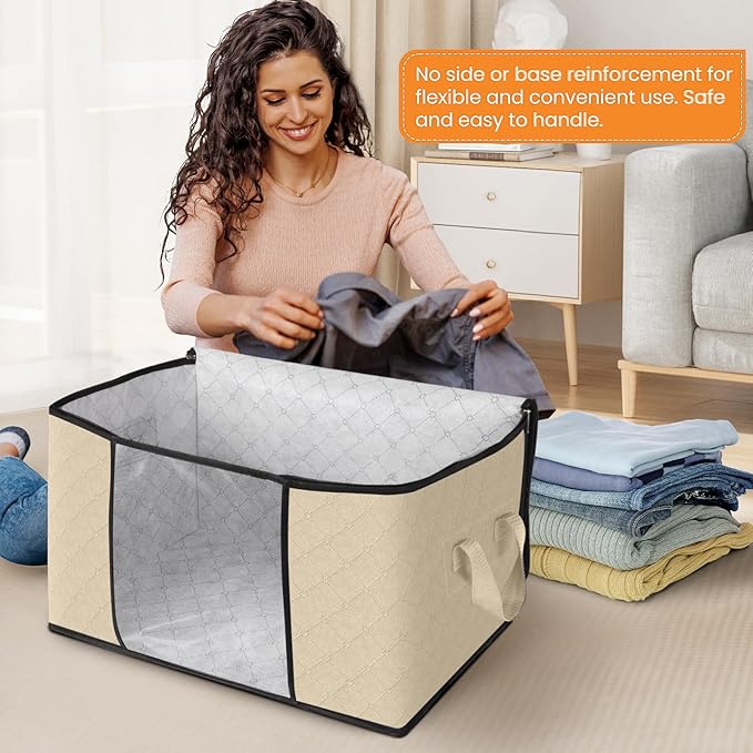 Fab totes 10 Pack Storage Bags for Clothes Blanket Storage Bins with Lids | Foldable Closet Organizers with Zippers,Window and Handles,Fabric Storage Bins for Sweater,Comforter,Bedding,Dorm essentials - Image 3