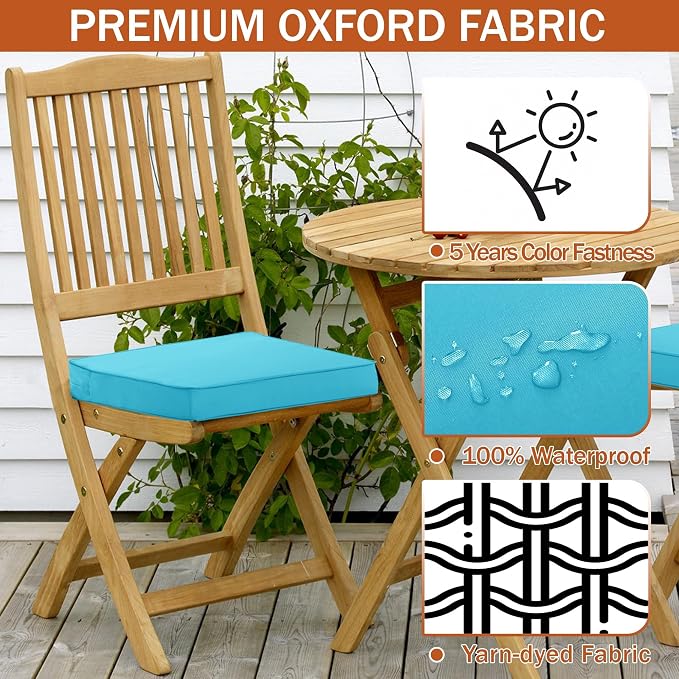 Outdoor Chair Cushions Set of 4, 16 x 17 Inch Waterproof Seat Pads | 3 Year Color Fastness Thick Patio Chair Cushion with Ties for Garden Lawn Sofa Couch, Teal - Image 4