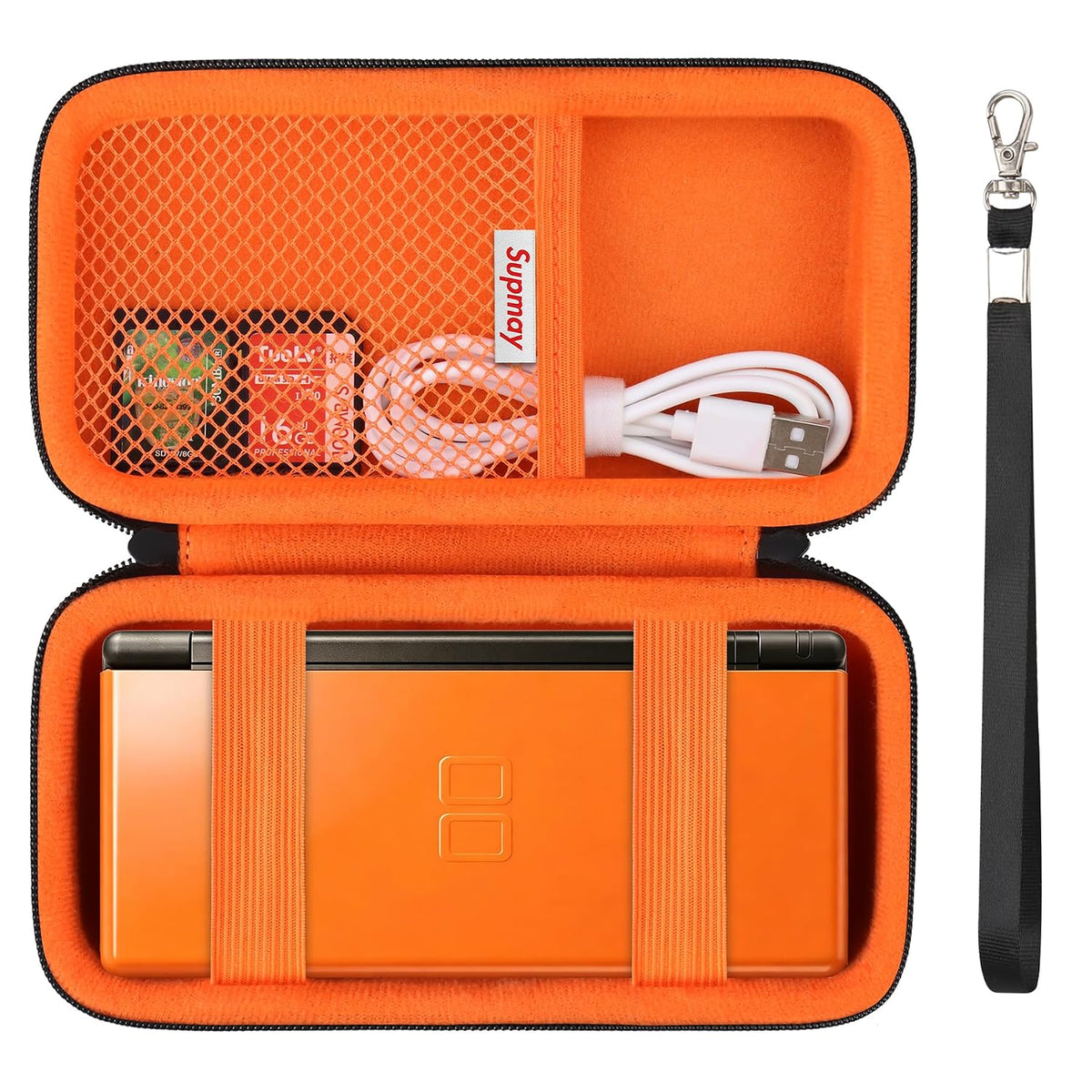 Supmay Hard Carrying Case Compatible with Nintendo DS Lite NDSL, Gameboy Advance Games Storage Holder Travel Bag with Mesh Pocket for USB Charging Cable, Stylus, Earphones, Game Cartridge, Orange by Supmay