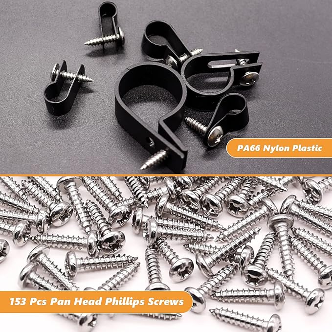 mankk 222PCS Cable Clips Wire Clips Assortment Kit Nylon Plastic R-Type Cable Clamps 6 Sizes (3/16'' 1/4'' 3/8'' 1/2'' 3/4'' 1'') Wire Mounting Clips with Screws for Cable Management - Image 3