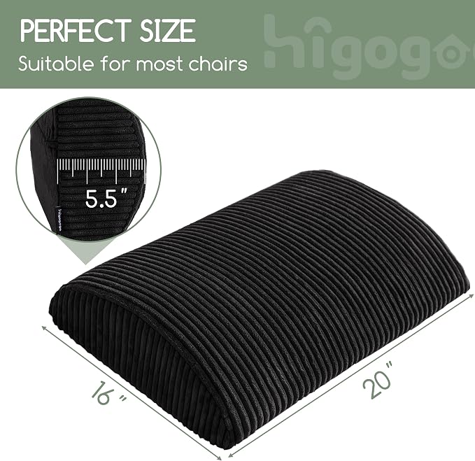 Lumbar Support Pillow for Recliner Chair/Accent Chair/Couch, Extra Large Memory Foam Back Support Cushion for Elderly, Recliner Cushions for Back Rest, Pain Relief, Reading, Washable Cover, Black - Image 2