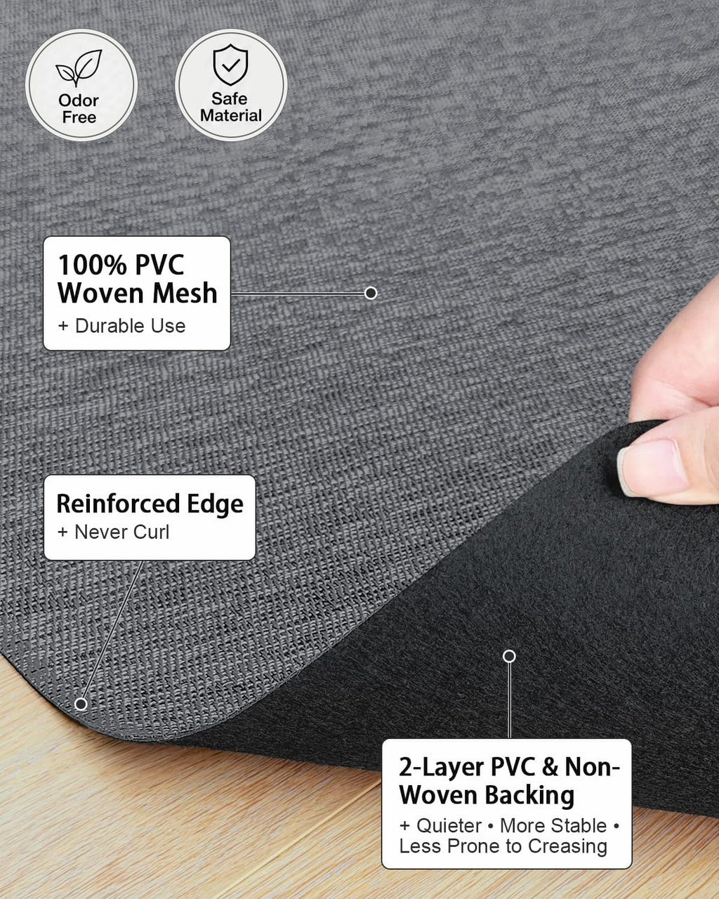 Office Chair Mat, 36"x48" Anti-Scratch for Hardwood Floor, Dark Grey - Image 4