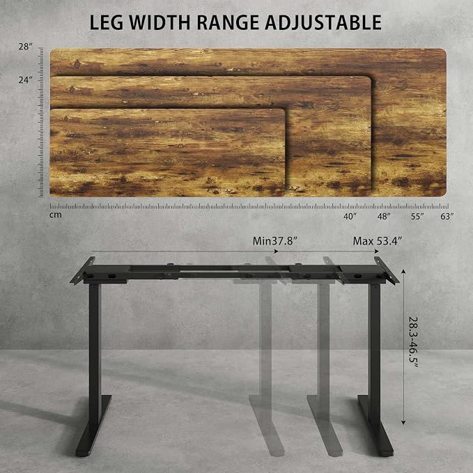 Dual Motor Standing Desk Frame for 40-63 in Tops, 264 lb, Black | Frame Only, Fits 40-63 x 24-28 in Tops, 28.3-46.5 in Height, 2+3 Controls, ≤45 dB, 264 lb Capacity - Image 3
