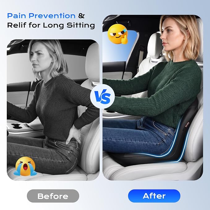 Coverado Car Seat Cushion and Lumbar Support Pillow One Piece, Napa Leather Memory Foam Ergonomic Back Support Driving Seat Cushion for Back Pain, Non-Slip Washable Cushion for Car, Driver, Office - Image 4
