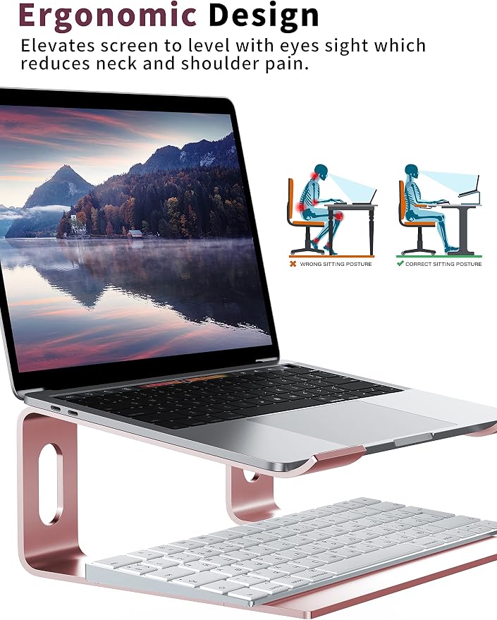 ALASHI Laptop Stand for Desk, Aluminum Computer Riser, Ergonomic Notebook Holder, Detachable Metal Laptops Elevator, PC Cooling Mount Support 10 to 15.6 Inches Notebook, Pink - Image 3
