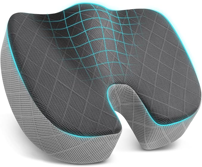 Memory Foam Office Chair Seat Cushion - Dark&Light Grey, X-Large | for Car Seat, Airplane, Desk Chair - Sciatica & Hip & Coccyx Pain Relief Cushion for Long Sitting Office Workers, Car Drivers by TushGuardSeatCushonsPillows