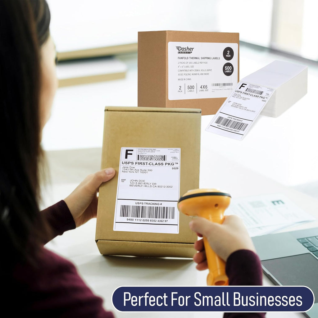 Thermal Shipping Labels 4x6, 1000 Labels/2 Stacks (500 per Stack) Commercial Grade with Permanent Adhesive, Fanfold Direct Thermal Printer Label Compatible with Zebra, Rollo, iDRPT, Polono, MUNBYN - Image 6