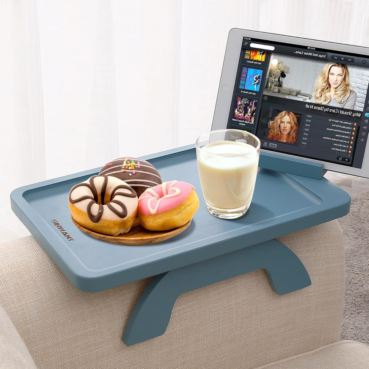 Sofa Arm Tray with 360° Rotated Phone Holder,15.35x9.84-in,Blue by SINWANT