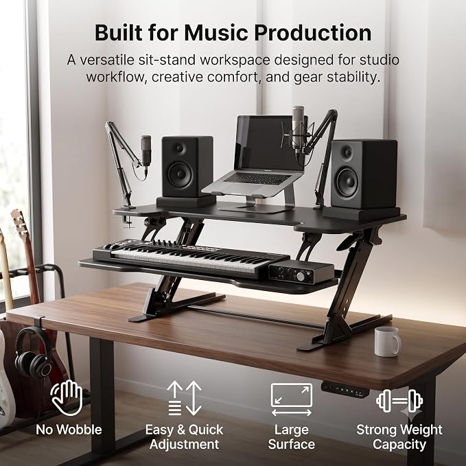 Standing Desk Converter 36 x 24 Inches - Height Adjustable Sit to Stand Riser with Keyboard Tray, Ergonomic Computer Workstation for Music Studio, Home Office, Black - Image 5