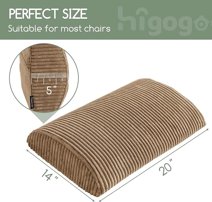 HIGOGOGO Lumbar Support Pillow for Recliner Chair/Accent Chair/Couch, Large Memory Foam Back Support Cushion for Elderly, Recliner Cushions for Back Rest, Pain Relief, Reading, Washable Cover, Coffee - Image 2