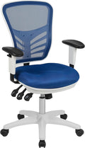 Flash Furniture Nicholas Mid-Back Blue Mesh Multifunction Executive Swivel Ergonomic Office Chair with Adjustable Arms and White Frame by FlashFurniture