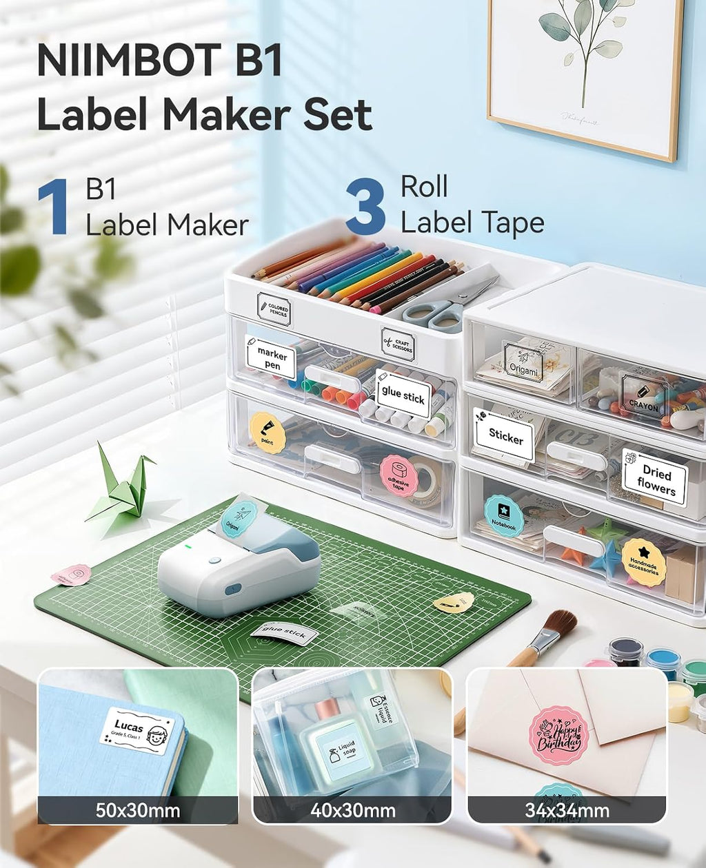 NIIMBOT B1 Label Maker Machine with 3 Tapes, 2Inch Thermal Label Printer - Image 2