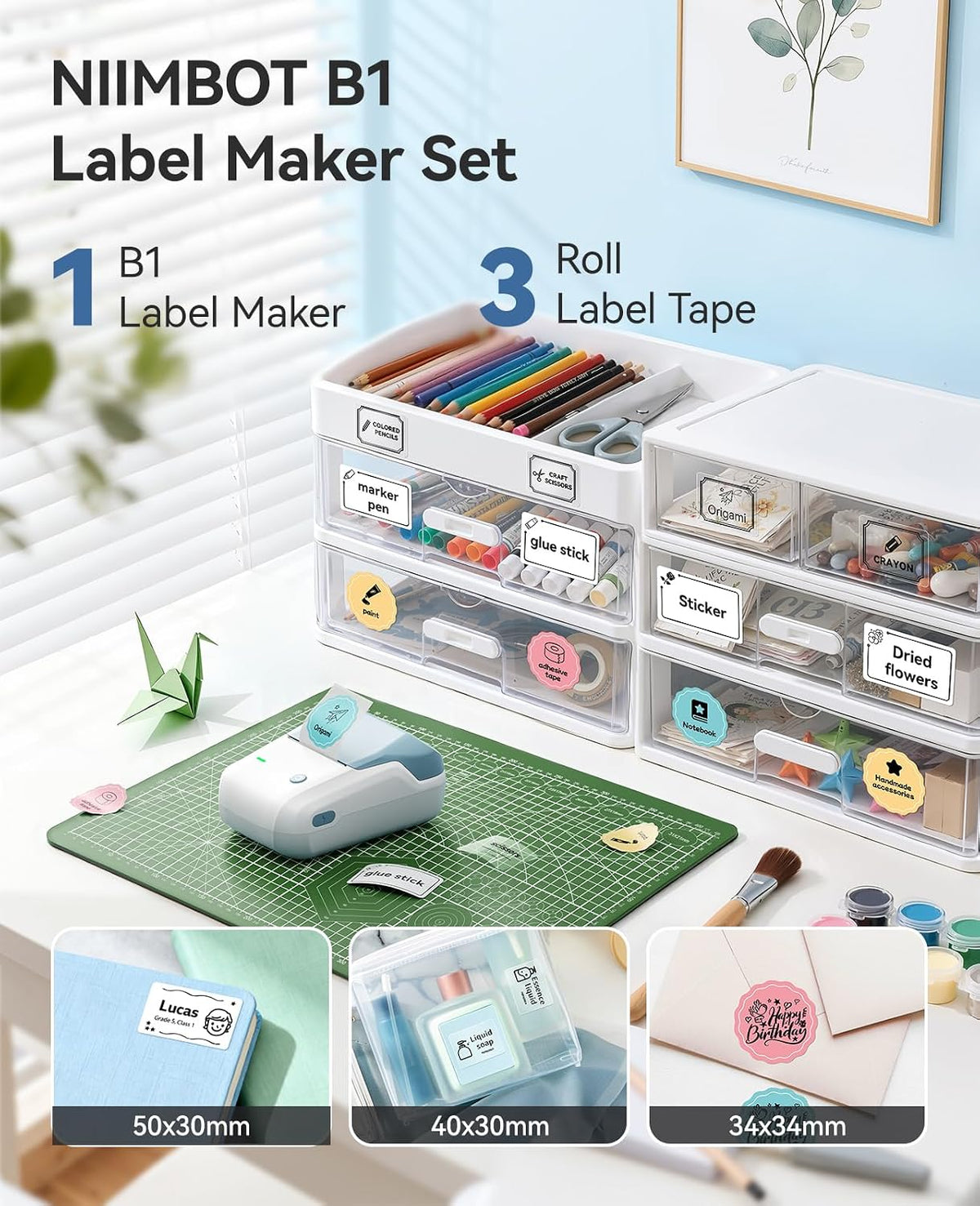NIIMBOT B1 Label Maker Machine with 3 Tapes, 2Inch Thermal Label Printer - Image 2