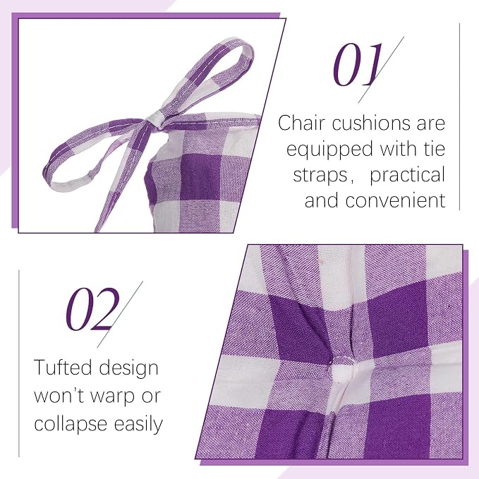 Geetery 4 Pack Chair Cushions, 16" x 15",Purple and White,Plaid - Image 4
