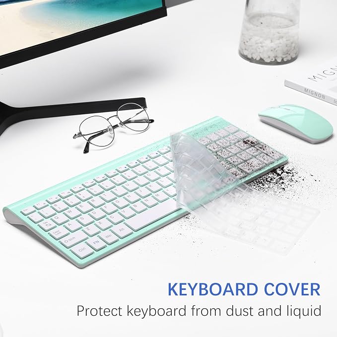 Wireless Keyboard and Mouse Ultra Slim Combo, TopMate - Mint Green | 2.4G Silent Compact 2400DPI Mouse and Scissor Switch Keyboard Set with Cover, Batteries Included, for PC/Laptop/Windows/Mac - Image 5