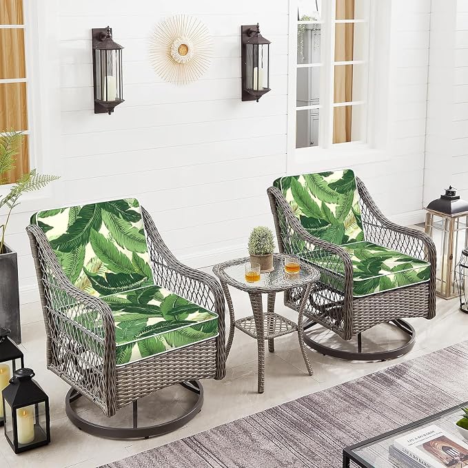 Patio Chair Cushions 19 x 19 x 3 Inch, Outdoor Cushions for Patio Furniture, Water Repellent Outdoor Seat Cushions with Straps Garden Sofa Couch Pads, Set of 2, Swaying Palms Green - Image 6