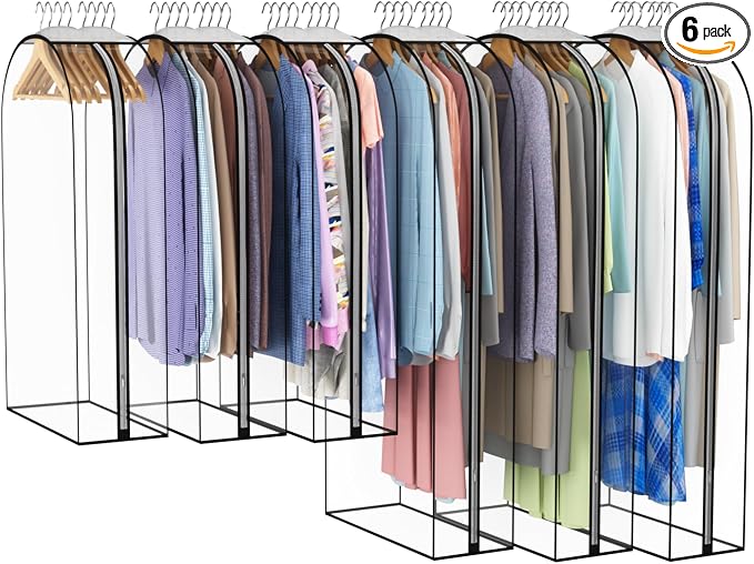 Liuoud Clear Garment Bags for Hanging Clothes 10” Gusseted, 6 Pack, 40”&50” | Suit Bags for Closet Storage with Large Metal Zipper, Breathable odorless Hanging Plastic Clothes Cover for Coat Dress Fur by Liuoud