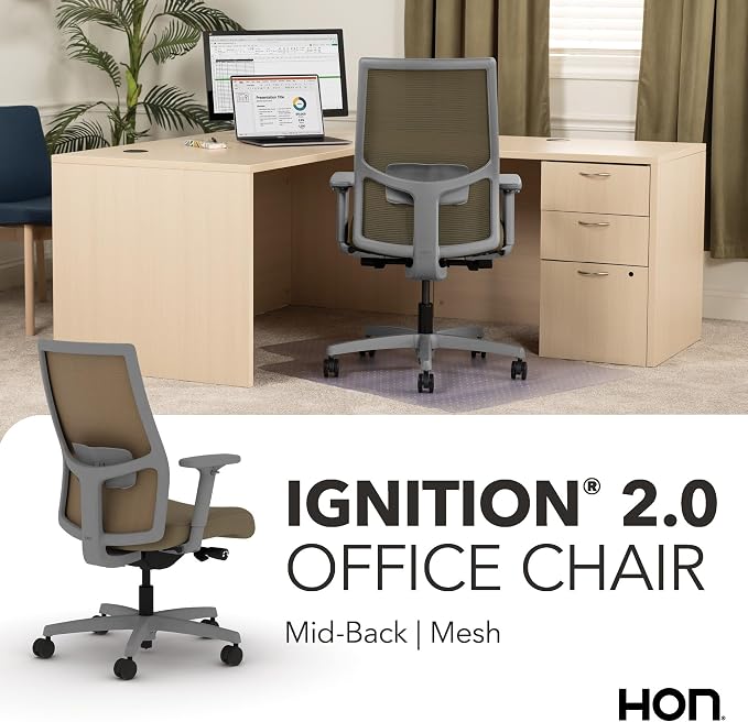 HON Ignition 2.0 Mid Back Task Chair, Spectrum Mesh, Advanced Synchro-Tilt Control, Office Chair with Lumbar Support, Height and Width Adjustable Arms, Titanium Frame, Quicksand | Ergonomic office desk chair with lumbar support, adjustable arms, office... - Image 7