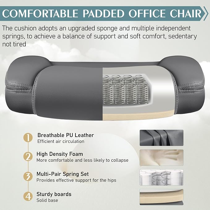 Leather Office Chair, PU Home Computer Desk Chairs with Ergonomic Back Support, 360°Swivel Free，Small Gaming Chair with Wheels and Adjustable Armrests, for Short People Use - Image 5