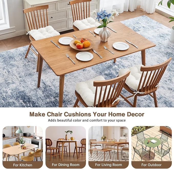 BETU White Chair Cushions for Dining Chairs Set of 4,3.5" Thick Kitchen Table Chair Pads with Ties,Non Slip Backing and Covers, Seat Cushion for Dining Room,Bar,Patio Chairs,15.5"X15.5"X3.5",White - Image 8