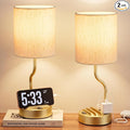 Bedside Lamps for Bedroom Set - 18" Gold Table Lamp for Nightstand | Phone Stand, USB A+C Ports, AC Outlet, 3 Color Temperatures, LED Bulb Included, Desk Lamp for Living Room/Dorm,2-Pack by Fenmzeelighting