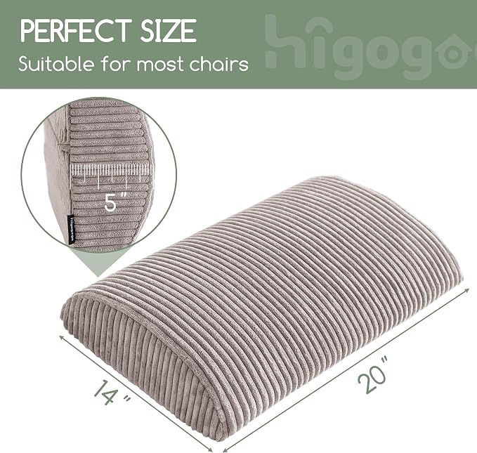 HIGOGOGO Lumbar Support Pillow for Recliner Chair/Accent Chair/Couch, Large Memory Foam Back Support Cushion for Elderly, Recliner Cushions for Back Rest, Pain Relief, Reading, Washable Cover, Grey - Image 2
