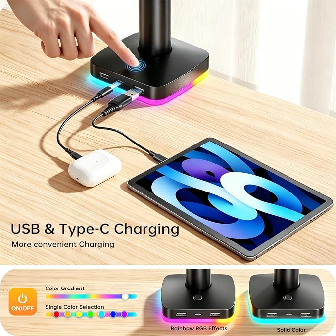 Afaloona RGB Monitor & Laptop Stand with USB Hub, Charging & Data Transfer | Fits 13-32" monitors and 11-17" laptops with a removable tray that converts to a dual monitor mount, up to 18 lb per arm - Image 3