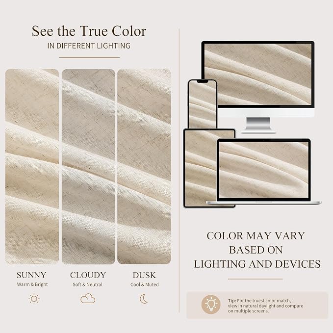 Hokibero Cream Pinch Pleated Linen Curtains 63 Inch Long for Living Room | Beige Light Filtering Semi Sheer Curtain,Back Tab Hooks Rings,Farmhouse Textured Privacy Drapes for Bedroom Window,2 Panels - Image 8