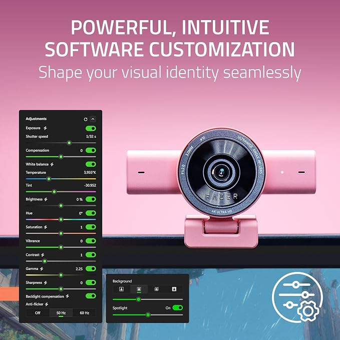 Razer Kiyo V2 Webcam for Streaming and Collaboration 4K 30Fps, Quartz | AI Powered Auto-Framing, Built-in Microphone, Ultrawide Angle Lens, Privacy Cover, Works with OBS, Discord, Zoom, Teams - Image 6