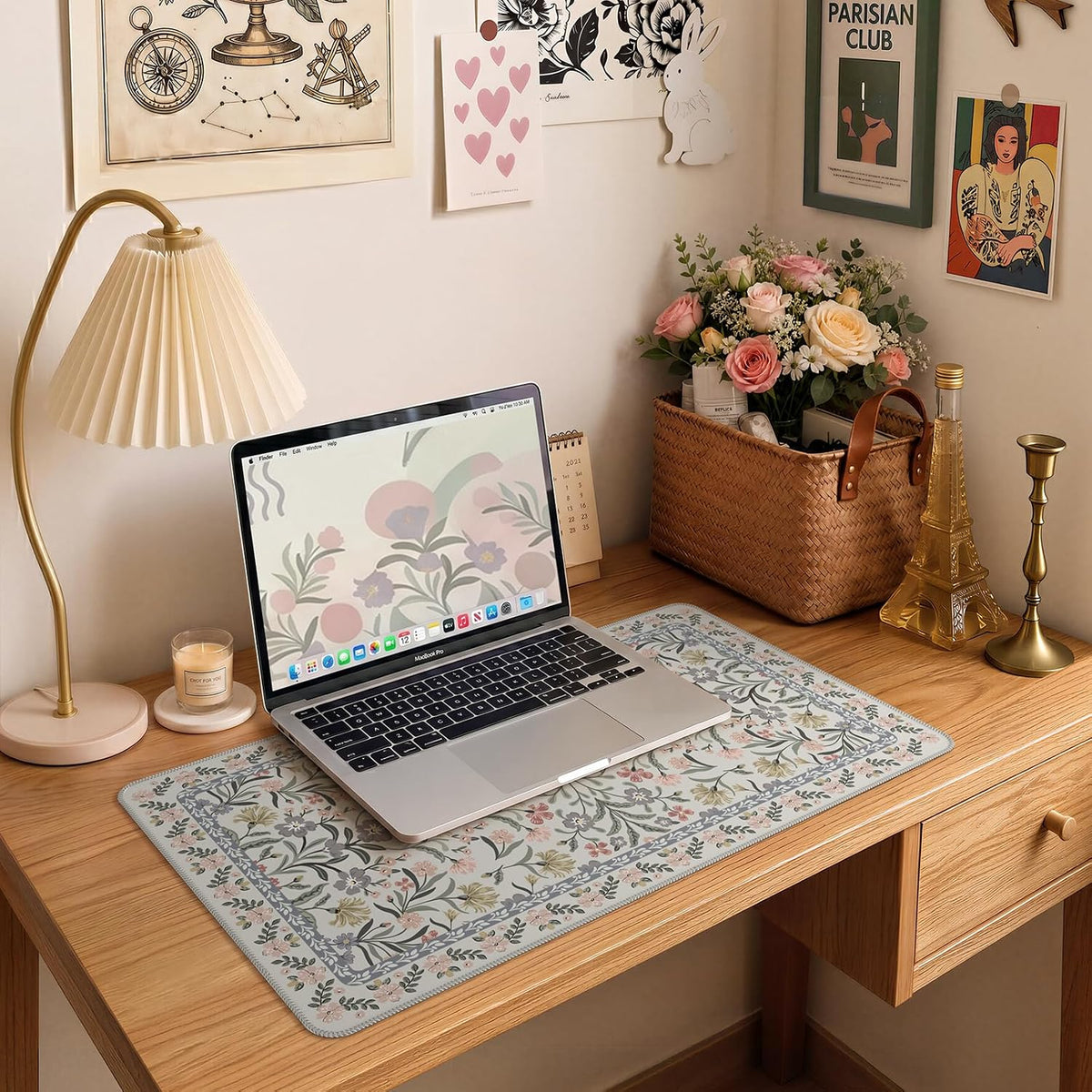 iCasso Aesthetic Mouse pad,23.6x13.7 Desk Pad Mat, Gray Floral - Image 6