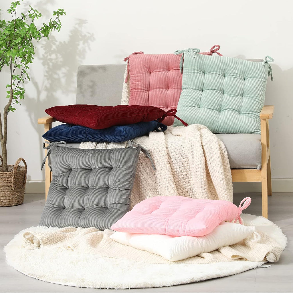 HLOVME Corduroy Chair Cushion with Ties Ultra Soft Warm Floor Cushion for Kids Reading Nook Comfortable Square Seat Cushion for Adult 15.7”x15.7”, Grey - Image 7