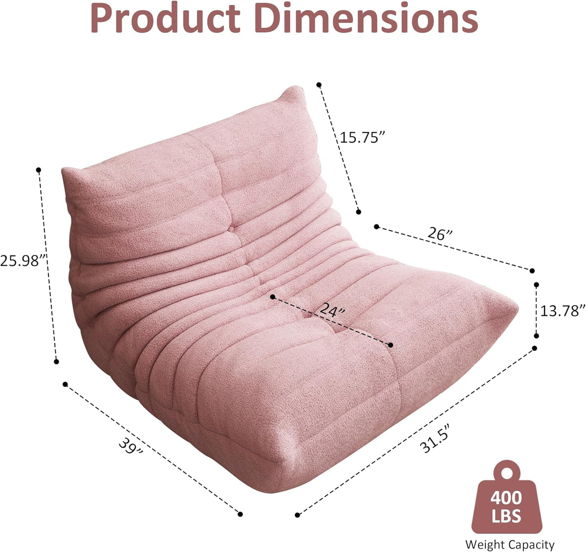 Giant Bean Bag Chair for Adults,Comfy Lazy Fireside Accent Chair with Memory Foam,Cozy Single Floor Sofa Couch Boneless Chaise Lounge for Living Room Bedroom Gaming Room(Pink,1Seater) - Image 2