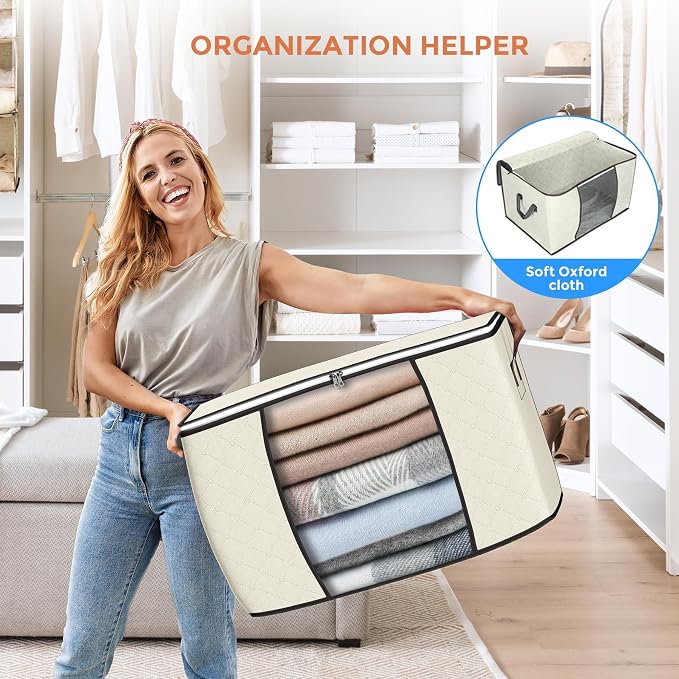 90L Large Storage Bags, 10 Pack Clothes Storage Bins Closet Organizers | Foldable Storage Containers, with Reinforced Handle, for Clothing, Blanket, Comforters, Bed Sheets, Pillows and Toys - Image 6