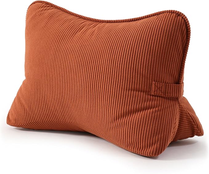 Pat. Pend. Corduroy Back Support Pillow for Bed Sitting and Headboard Support, Lumbar Cushion for Relaxing and Watching TV, Triangle Backrest Pillow, Brick Red by Ailuteie