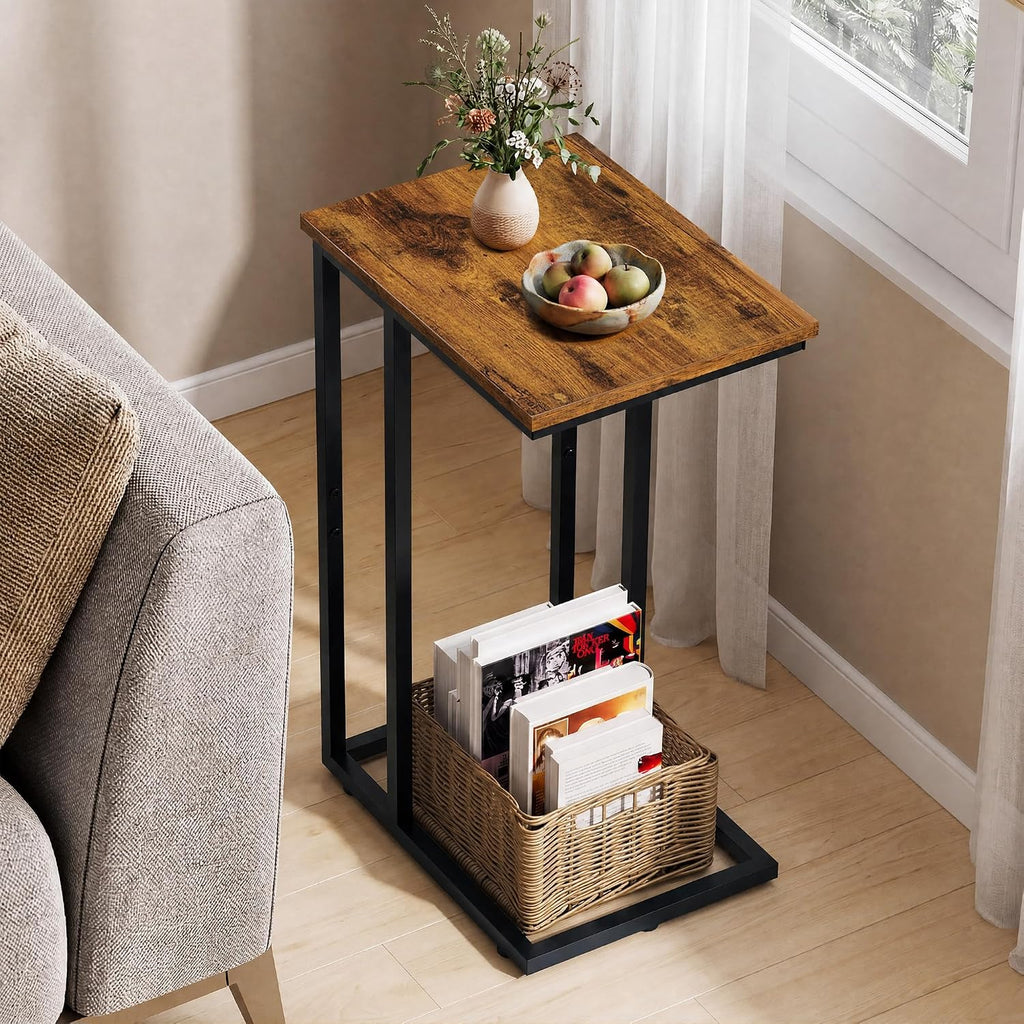 WLIVE C Shaped End Table, Small Side Table for Couch, Sofa, TV Tray C Table for Living Room, Bedroom, Home Office, Small Spaces, Rustic Brown - Image 10