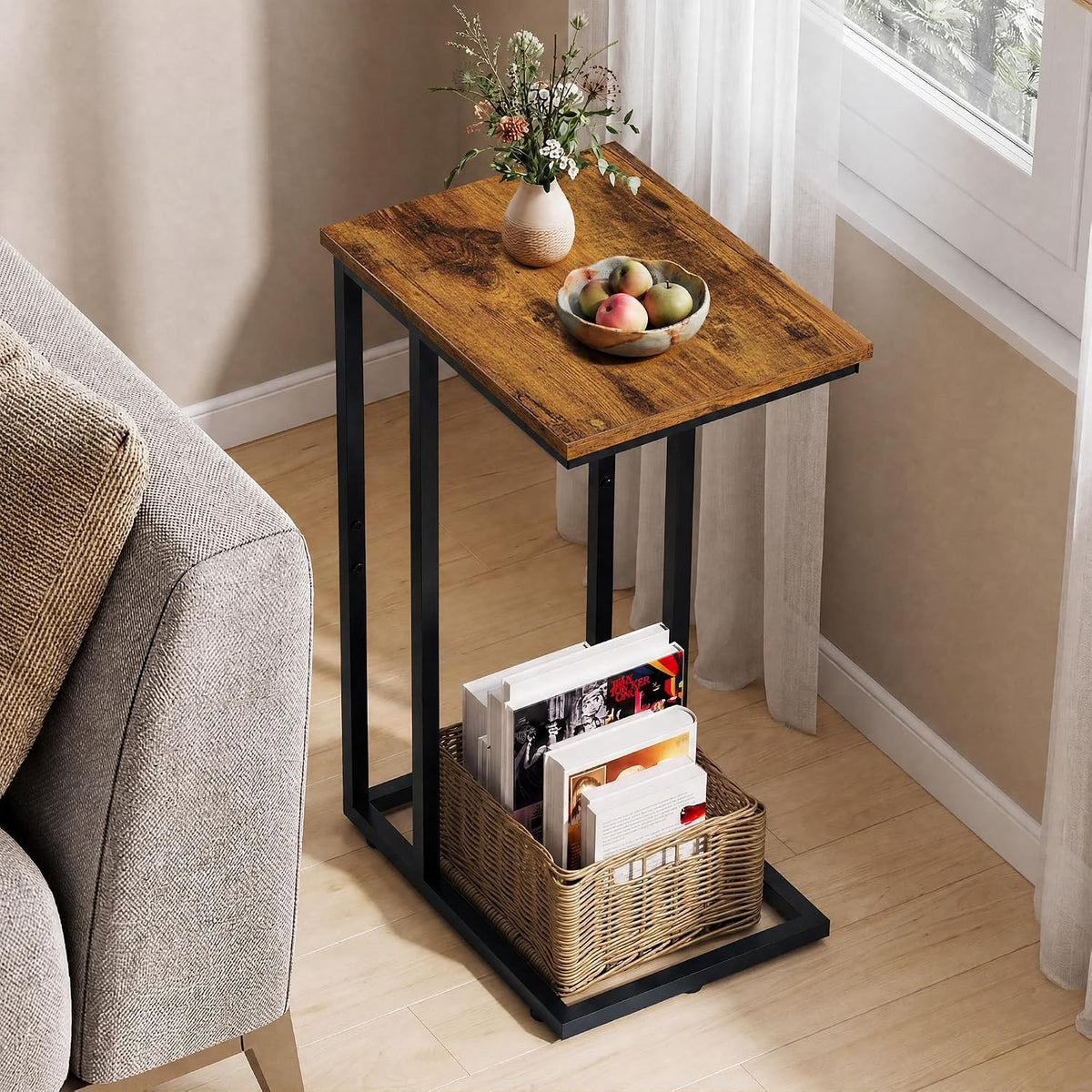 WLIVE C Shaped End Table, Small Side Table for Couch, Sofa, TV Tray C Table for Living Room, Bedroom, Home Office, Small Spaces, Rustic Brown - Image 10
