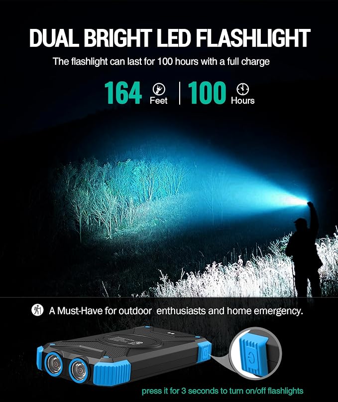 BLAVOR Solar Power Bank 10,000mAh, Portable Wireless Charger, 20W Fast Charging External Battery Pack with USB C for Cell Phones, Solar Panel Charging with Dual Flashlight for Camping - Image 7