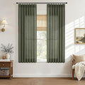 Hokibero Olive Green Pleated Linen Curtains 63 Inch Long for Living Room | Light Filtering Sheer Curtain,Pinch Pleat Back Tab Hooks Rings,Farmhouse Textured Privacy Drapes for Bedroom Window,2 Panels by Hokibero