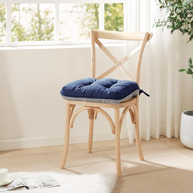 Love's cabin Memory Foam Chair Cushions Set of 4, 19 Inch, Navy Blue | 19"x19"x3.5", Indoor & Outdoor Chair Seat Pads with Non-slip Bottom and Ties, for Dining, Kitchen, Office and Patio Chair - Image 6