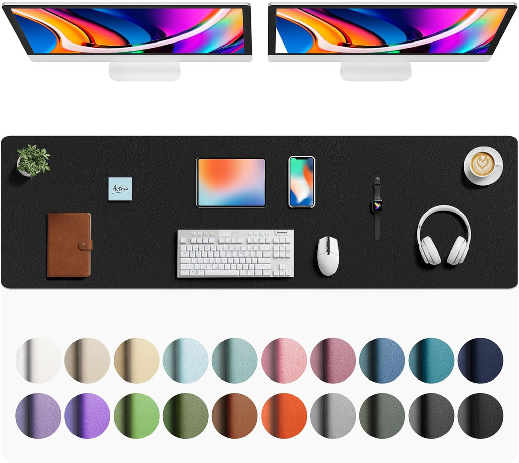 Aothia Faux Leather Desk Mat - Large Mouse Pad, Non-Slip PU Leather Blotter, Waterproof Writing Surface for Office and Home (Black, 63" x 17") by Aothia