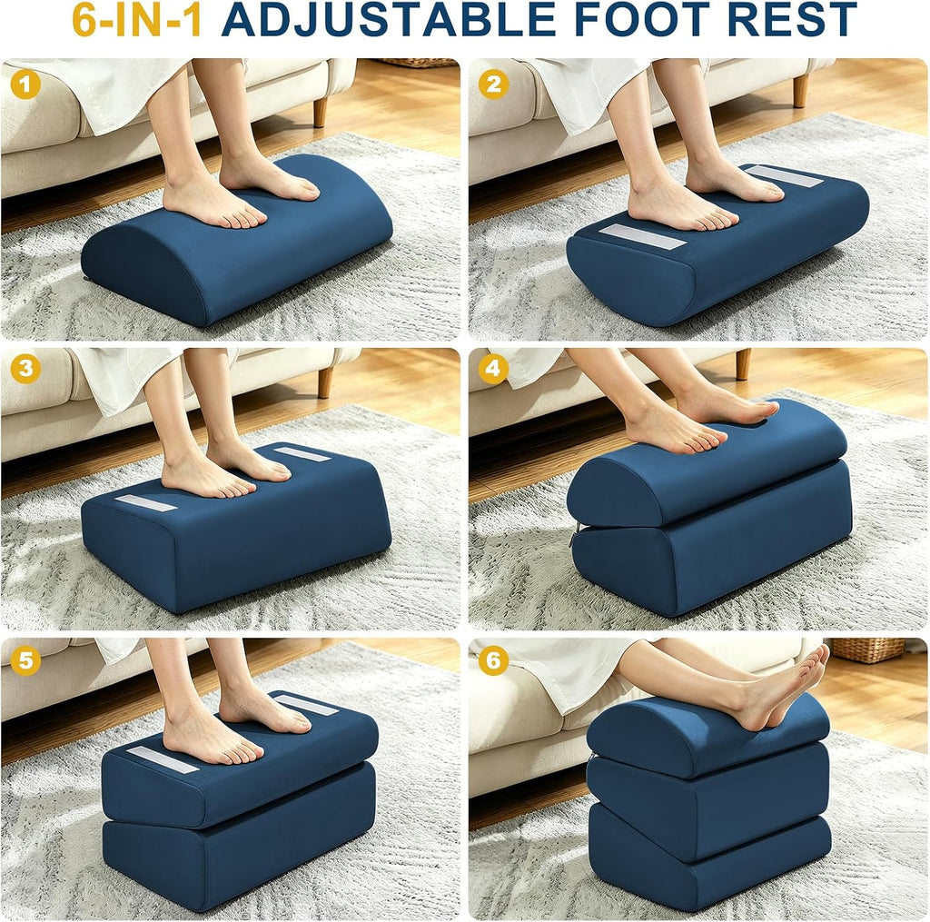 Under Desk Foot Rest, 6-in-1 Ergonomic Footrest, 5 Adjustable Heights-Blue - Image 2